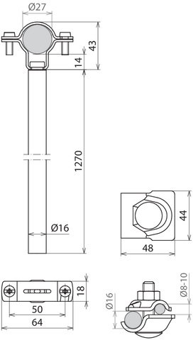 Spacer D 16mm L 1270mm Al w. EB element D 27mm incl. MV clamp f. HVI power – Görsel 2 / 2