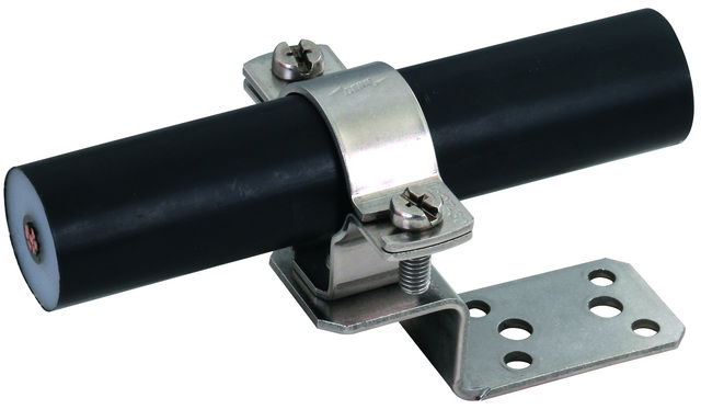 Roof cond. holder StSt f. metal roofs w. conn. lug f. HVI conductor D 27-30mm