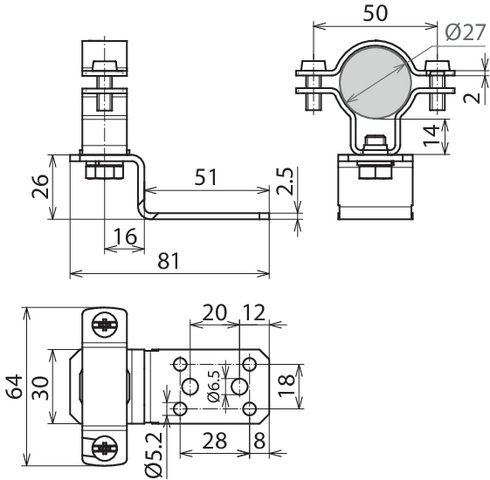 Roof cond. holder StSt f. metal roofs w. conn. lug f. HVI conductor D 27-30mm – Görsel 2 / 2