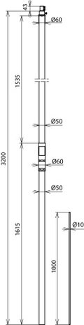 Supporting Tube D 50mm L 3200mm GRP/Al w. air-term. rod D 10mm L 1000mm