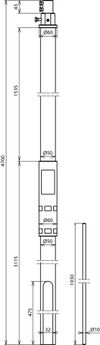 Supp.tube D 50mm L 4700mm GRP/Al w. air- term.rod D 10mm L 1000mm, lateral outlet