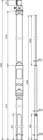 Supp.tube D 50mm L 3200mm GRP/StSt, air- ter.rod D 22/16/10mm L 2.5m, lat. outlet – Görsel 2 / 2