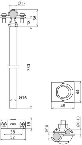 Spacer D 16mm L 750mm Al w. EB element D 17mm incl. MV clamp f. HVI light – Görsel 2 / 2