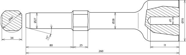 Hammer insert f. earth rods D 25mm L 260mm f. Wacker Neuson – Görsel 2 / 2