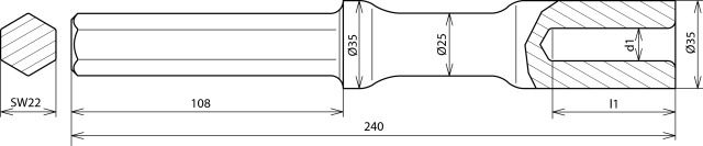 Hammer insert for earth rods D 20mm L 240mm for Atlas Copco width across flats 22 – Görsel 2 / 2
