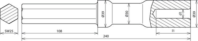 Hammer insert for earth rods D 25mm L 240mm for Atlas Copco width across flats 25 – Görsel 2 / 2