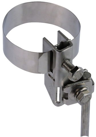 Antenna pipe clamp D 16-168mm StSt w. connection f. Rd 6-8/10 or 4-50mm²