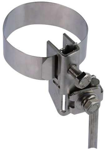 Antenna pipe clamp D 16-168mm StSt w. connection f. Rd 6-8/10 or 4-50mm²