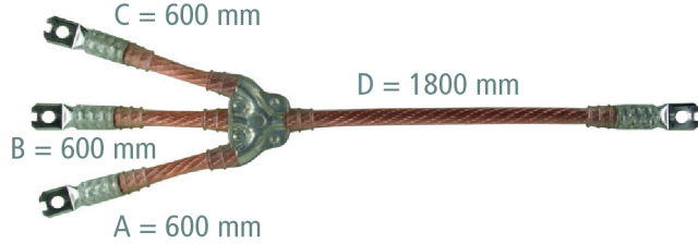 Three-pole earthing and short-circuiting cable 95mm² with crimped cable lugs
