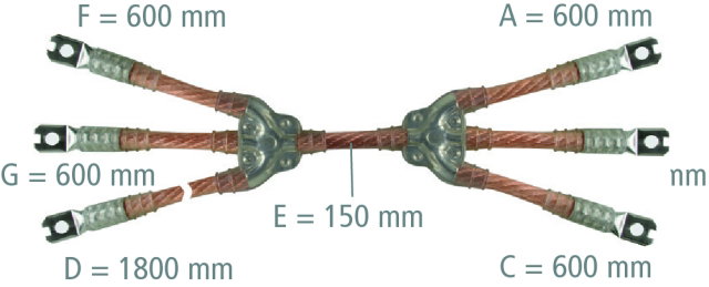 Five-pole earthing and short-circuiting cable 16mm² with crimped cable lugs