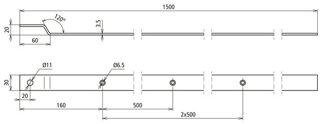 Terminal lug angled Fl 30x3.5mm StSt (V4A) L 1500mm with bore 11mm – Görsel 2 / 2