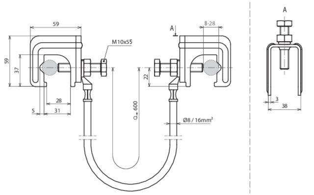 Bridging kit 16mm² L 600mm with two connecting clamps for Rd 10-28mm – Görsel 2 / 2