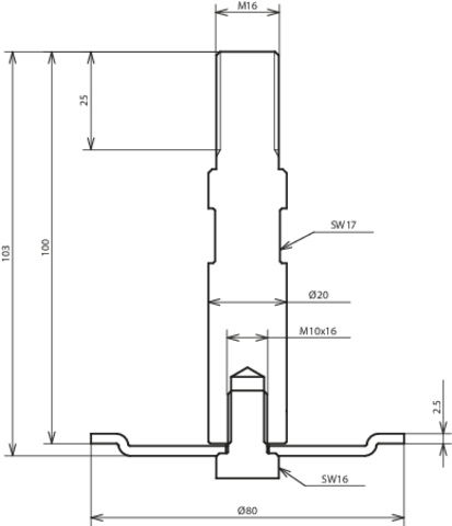 Foot with flange plate St/tZn D 80/20mm L 100mm M16 for screwable ER – Görsel 2 / 2