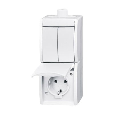 Combination rocker switch with SCHUKO® socket outlet 2-gang, Series switch 2P+PE alpine white - ocean