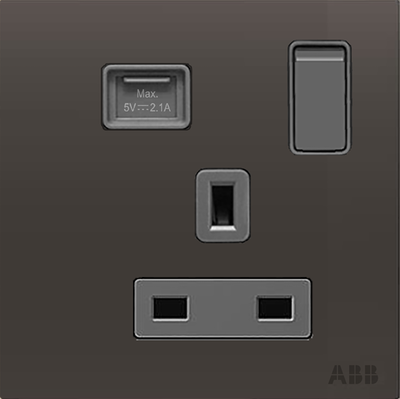 Socket outlet BS with USB Power Socket Outlets - British acc. to BS1363 Silk Black  - Millenium