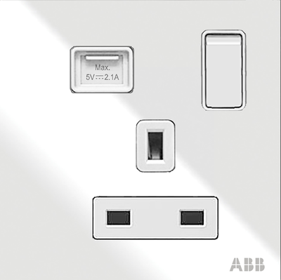 Socket outlet BS with USB Power Socket Outlets - British acc. to BS1363 British Standard with USB A White Glass  - Millenium