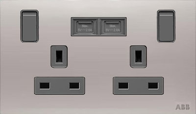 Socket outlet BS with USB Power Socket Outlets - British acc. to BS1363 Stainless steel - Millenium