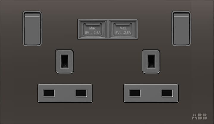 Socket outlet BS with USB Power Socket Outlets - British acc. to BS1363 Silk Black - Millenium
