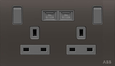 Socket outlet BS with USB Power Socket Outlets - British acc. to BS1363 Silk Black  - Millenium