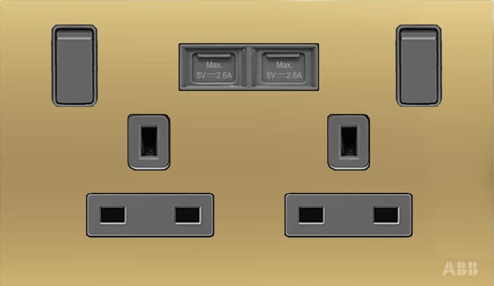 Socket outlet BS with USB Power Socket Outlets - British acc. to BS1363 Matt Gold - Millenium