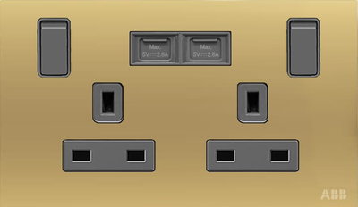 Socket outlet BS with USB Power Socket Outlets - British acc. to BS1363 Matt Gold  - Millenium