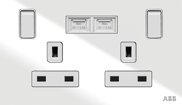 Socket outlet BS with USB Power Socket Outlets - British acc. to BS1363 British Standard with USB A White Glass - Millenium