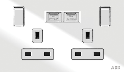 Socket outlet BS with USB Power Socket Outlets - British acc. to BS1363 British Standard with USB A White Glass  - Millenium
