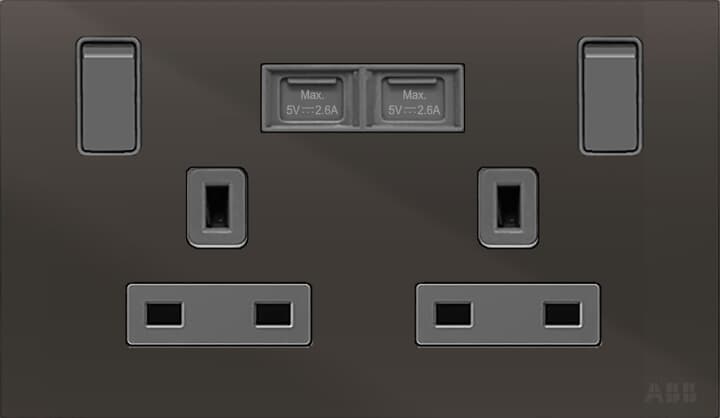 Socket outlet BS with USB Power Socket Outlets - British acc. to BS1363 British Standard with USB A Black Glass - Millenium
