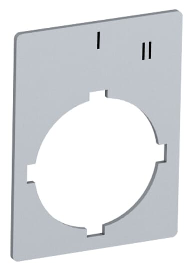 Rectangular legend plate 29,6x39 mm aluminum for 2-position selector switch with text: Pos 21:I Pos 22:II Legend Plate