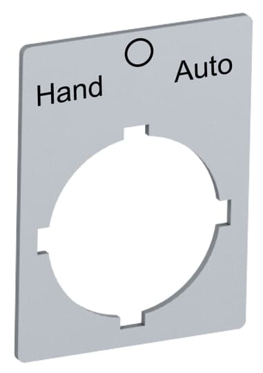 Rectangular legend plate 29,6x39 mm aluminum for 3-position selector switch with text: Pos 31:Hand Pos 32:O Pos 33:Auto Legend Plate