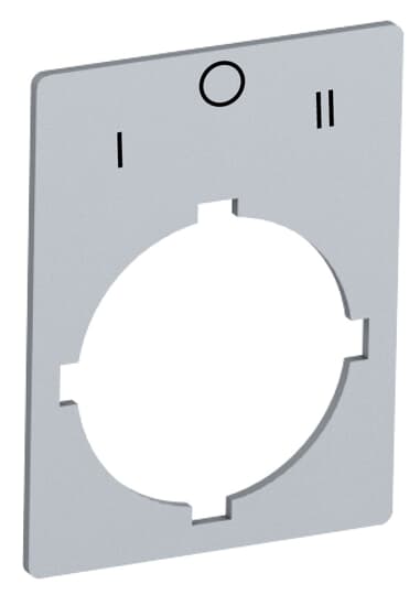Rectangular legend plate 29,6x39 mm aluminum for 3-position selector switch with text: Pos 31:I Pos 32:O Pos 33:II Legend Plate