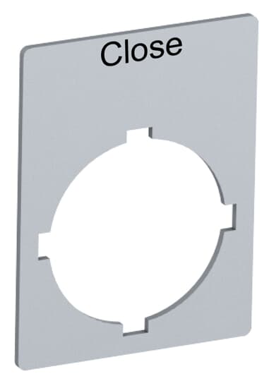 Rectangular legend plate 29,6x39 mm aluminum with text: Close Legend Plate