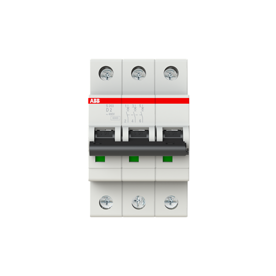 Miniature Circuit Breaker - S200 - 3P - 2 A - D - (AC) 6 kA