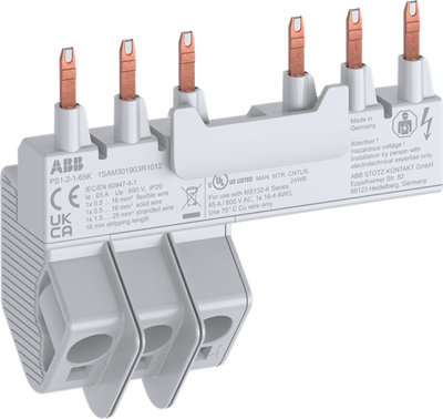 PS1-2-1-65K 3-phase busbar 2x MS132-K + 1 lateral aux.contact, 65A