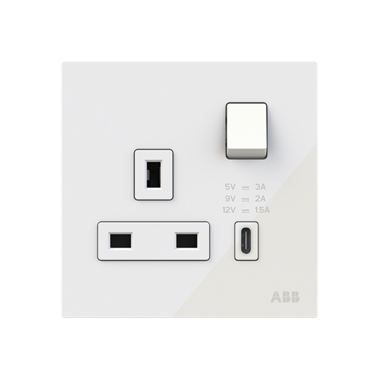 Socket outlet BS with USB White Glass - Millenium