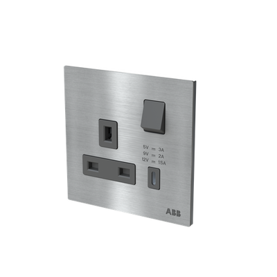 Socket outlet BS with USB Stainless steel - Millenium