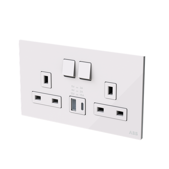 Socket outlet BS with USB White Glass - Millenium