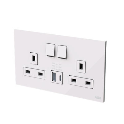 Socket outlet BS with USB White Glass - Millenium