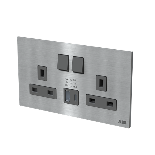 Socket outlet BS with USB Stainless steel - Millenium – Image 3 of 3