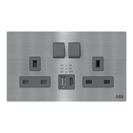 Socket outlet BS with USB Stainless steel - Millenium – Image 2 of 3