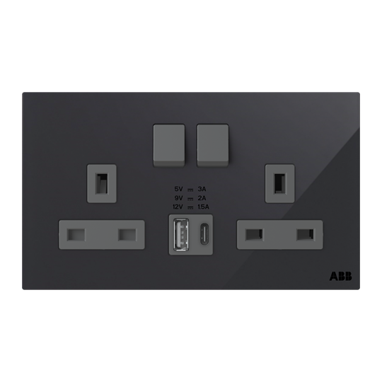 Socket outlet BS with USB Black Glass - Millenium