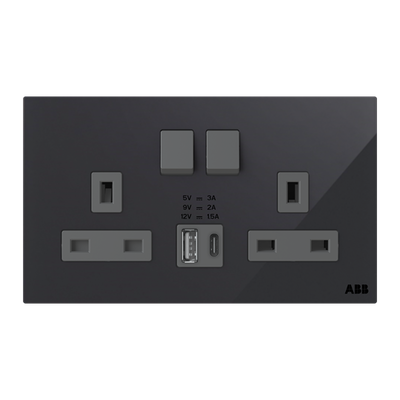Socket outlet BS with USB Black Glass - Millenium