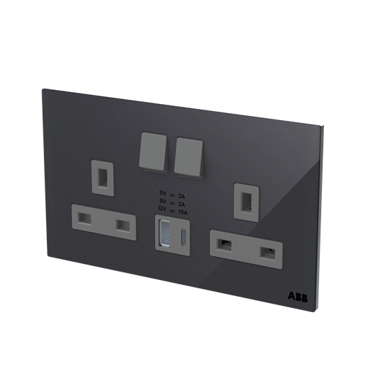 Socket outlet BS with USB Black Glass - Millenium – Image 3 of 3