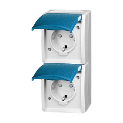 SCHUKO® Double socket with labelling field Safety Shutter with Hinged Lid 16 A grey / blue-green  - ocean