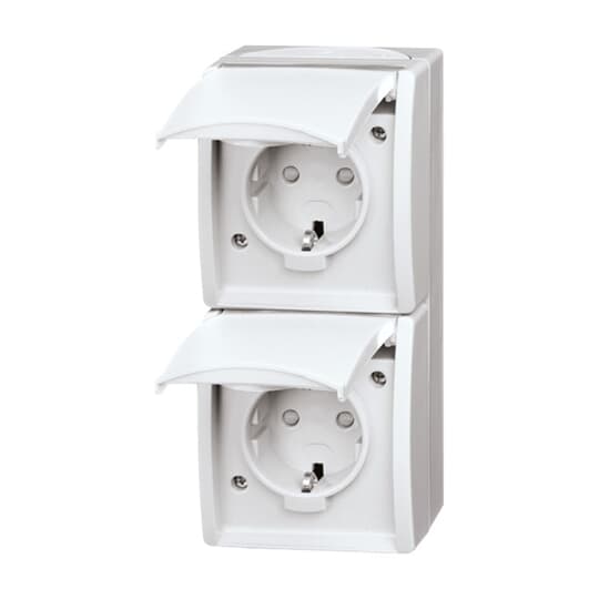 SCHUKO® Double socket with labelling field Safety Shutter with Hinged Lid 16 A alpine white  - ocean