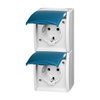 SCHUKO® Double socket with labelling field with Hinged Lid grey / blue-green - ocean
