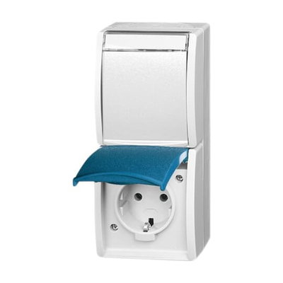 SCHUKO® Double socket with labelling field with Hinged Lid 16 A grey / blue-green  - ocean