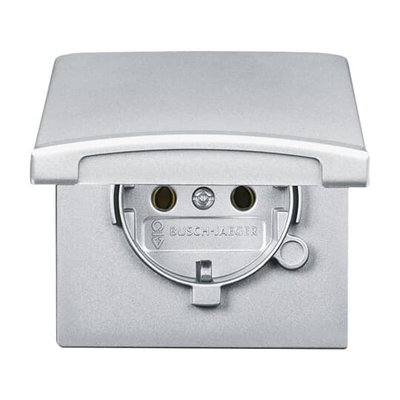 SCHUKO® socket insert with Hinged Lid aluminium silver - Allwetter 44 (IP 44)