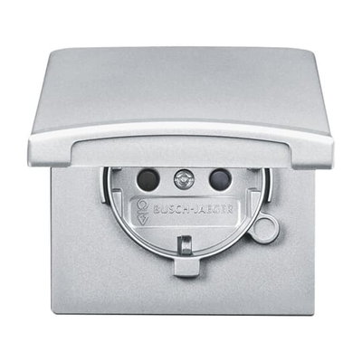 SCHUKO® socket insert Safety Shutter with Hinged Lid aluminium silver - Allwetter 44 (IP 44)