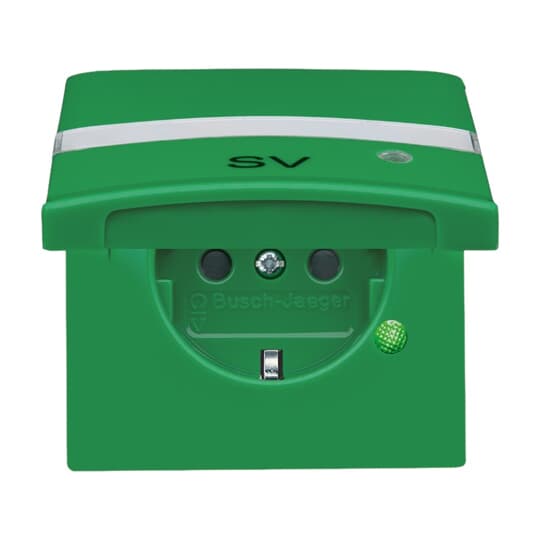 SCHUKO® Socket insert with legend SV Safety Shutter with Hinged Lid green - Allwetter 44 (IP 44)